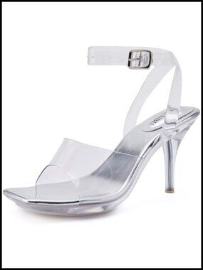 Clear Heels Platform Stiletto Slingback Square Toe Sandals Mules Pumps